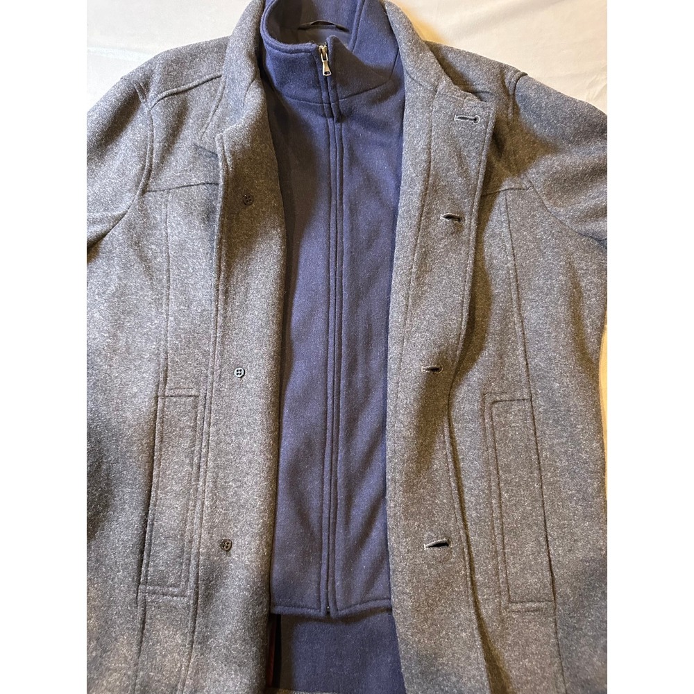 Jos. A. Bank Mens Wool Blend Car Coat XL Gray Navy Blue Mock Neck Layered Jacket - Picture 5 of 10